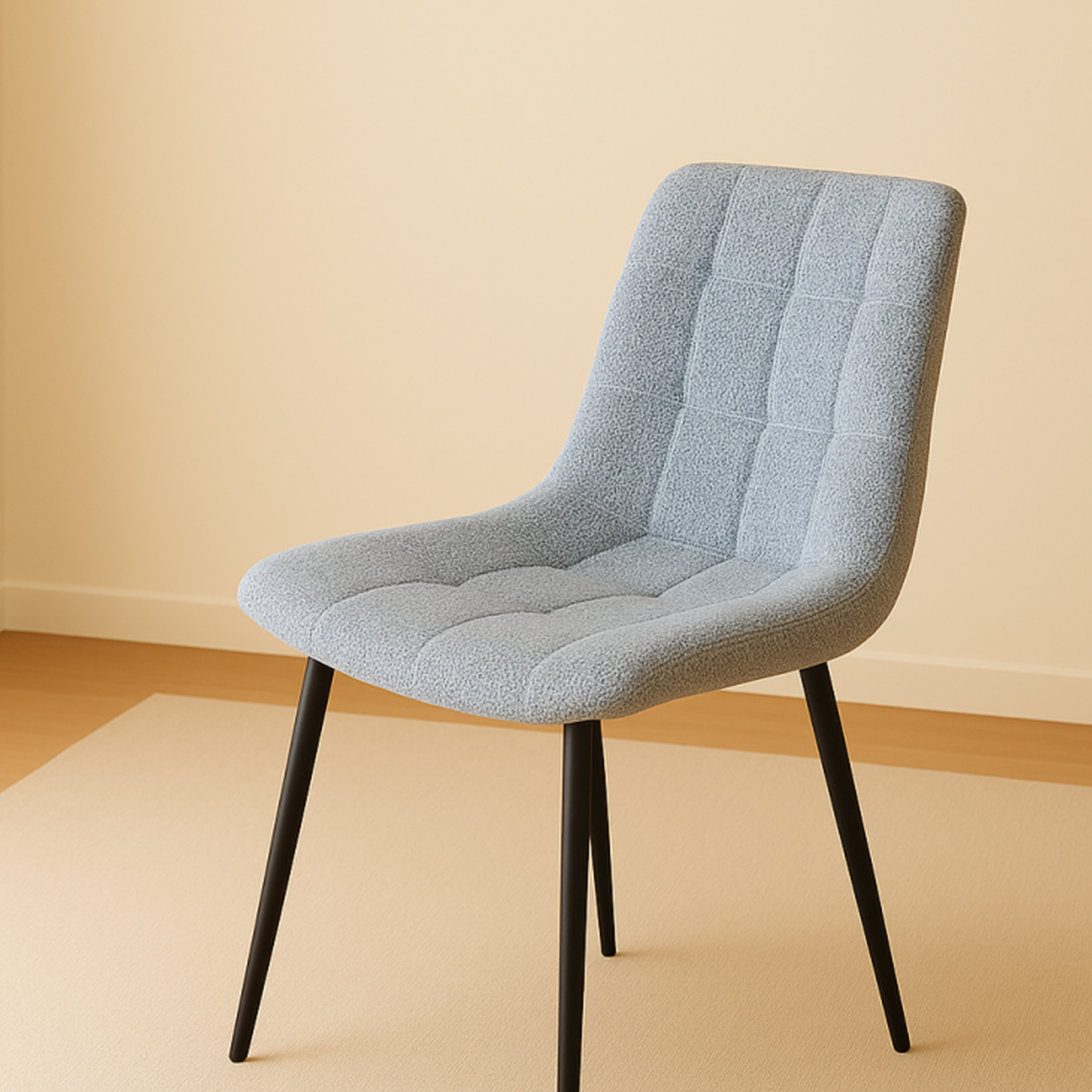 Silla de comedor gris oscuro con acabado terciopelo y con patas metálicas. Aspecto ligero y moderno acompañado de un tacto suave y agradable.