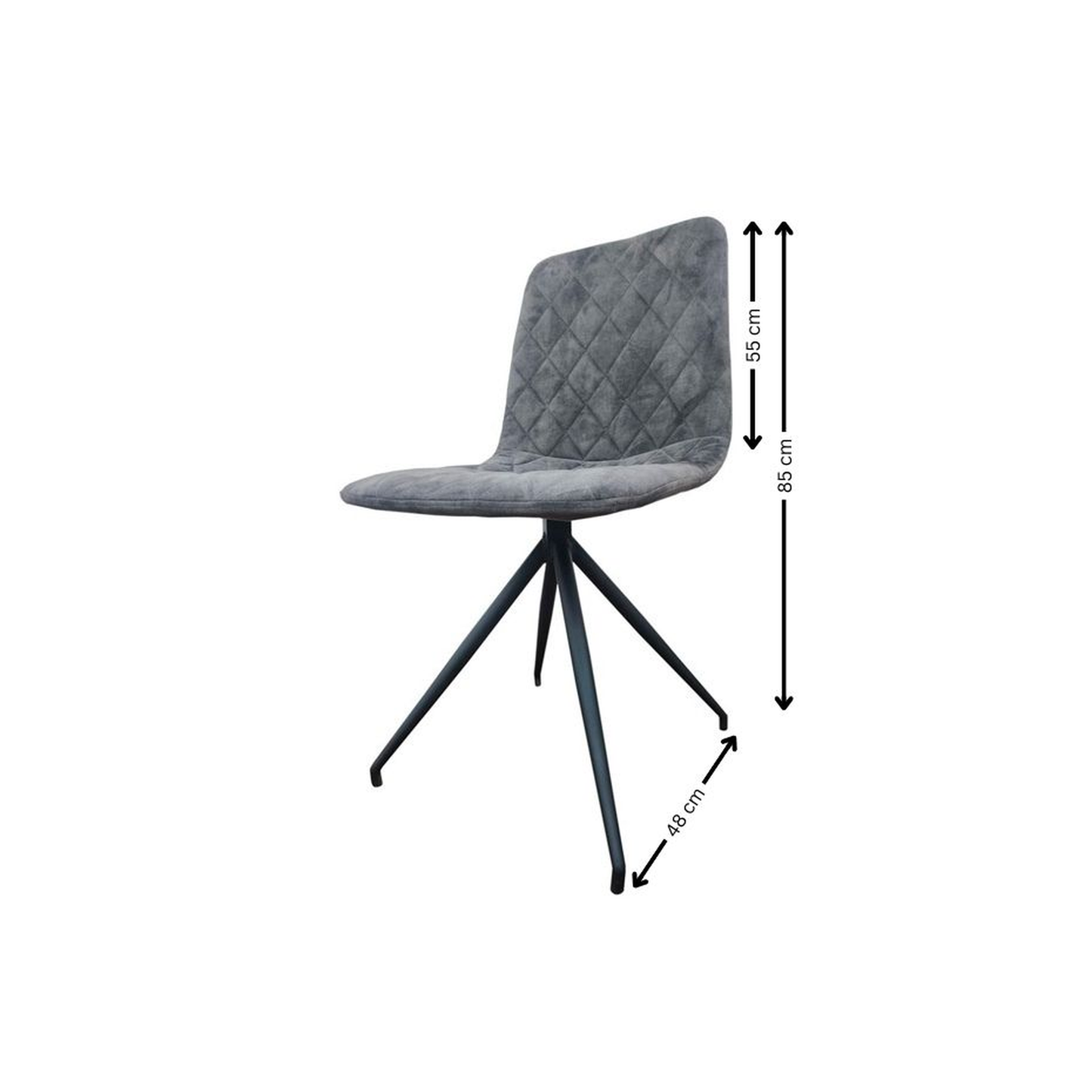 Silla de comedor velvet gris con patas metálicas. Este diseño combina el tacto aterciopelado del asiento con unas patas metálicas en color negro.