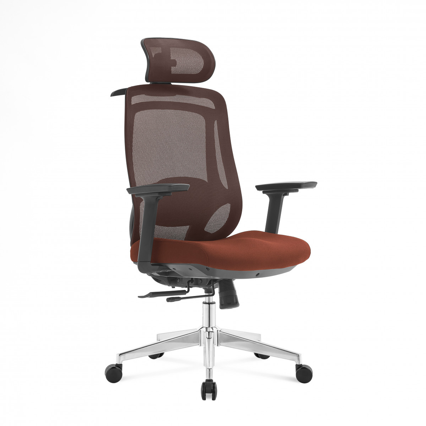 Silla de oficina ergonómica Icon-H Plus naranja con respaldo de malla, soporte lumbar 2D, reposacabezas 2D, reposabrazos 3D y ajuste en 3 posiciones.