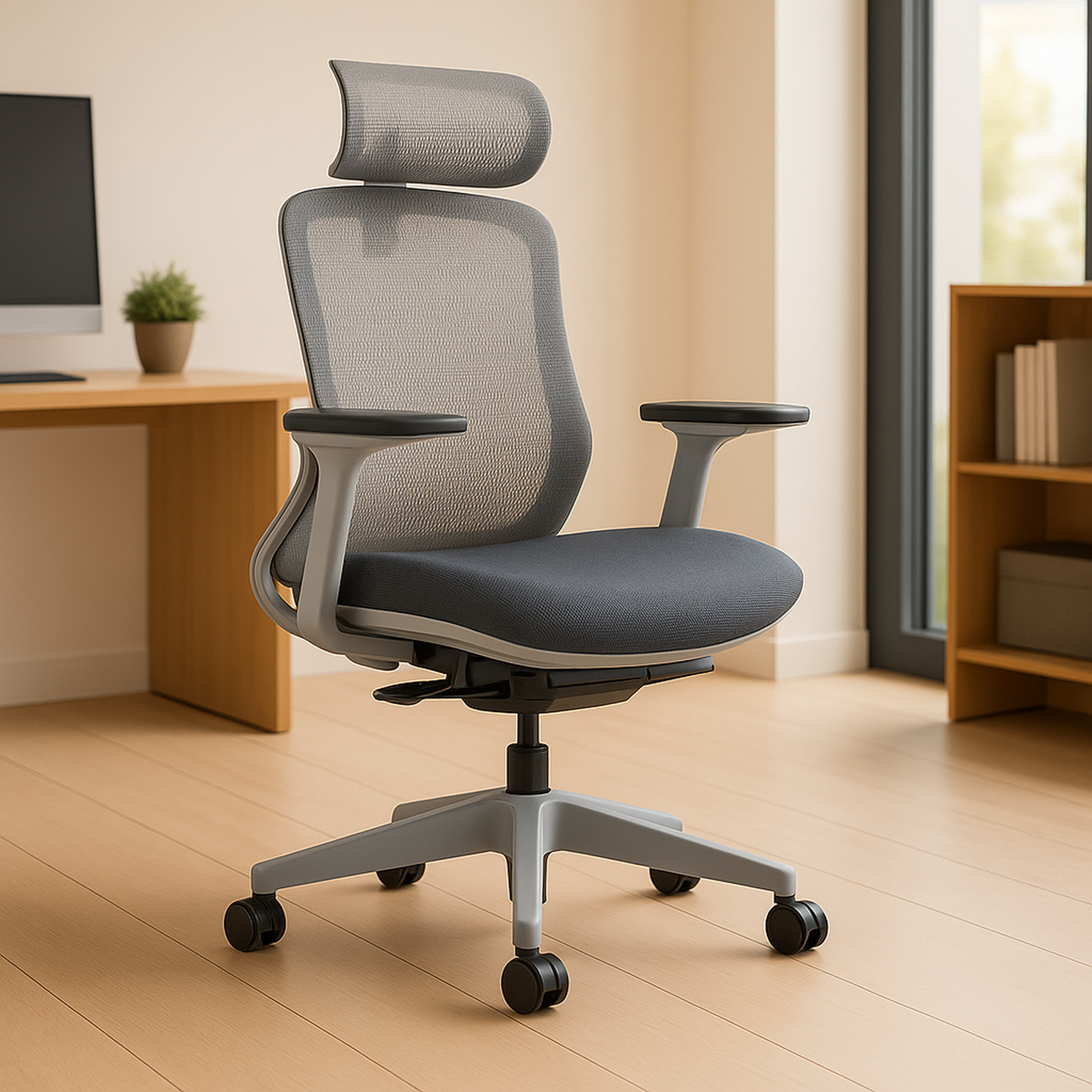 Silla de oficina ergonómica con respaldo de malla, masaje lumbar eléctrico, reposabrazos 3D y 5 posiciones. Confort y diseño para tu espacio de trabajo.