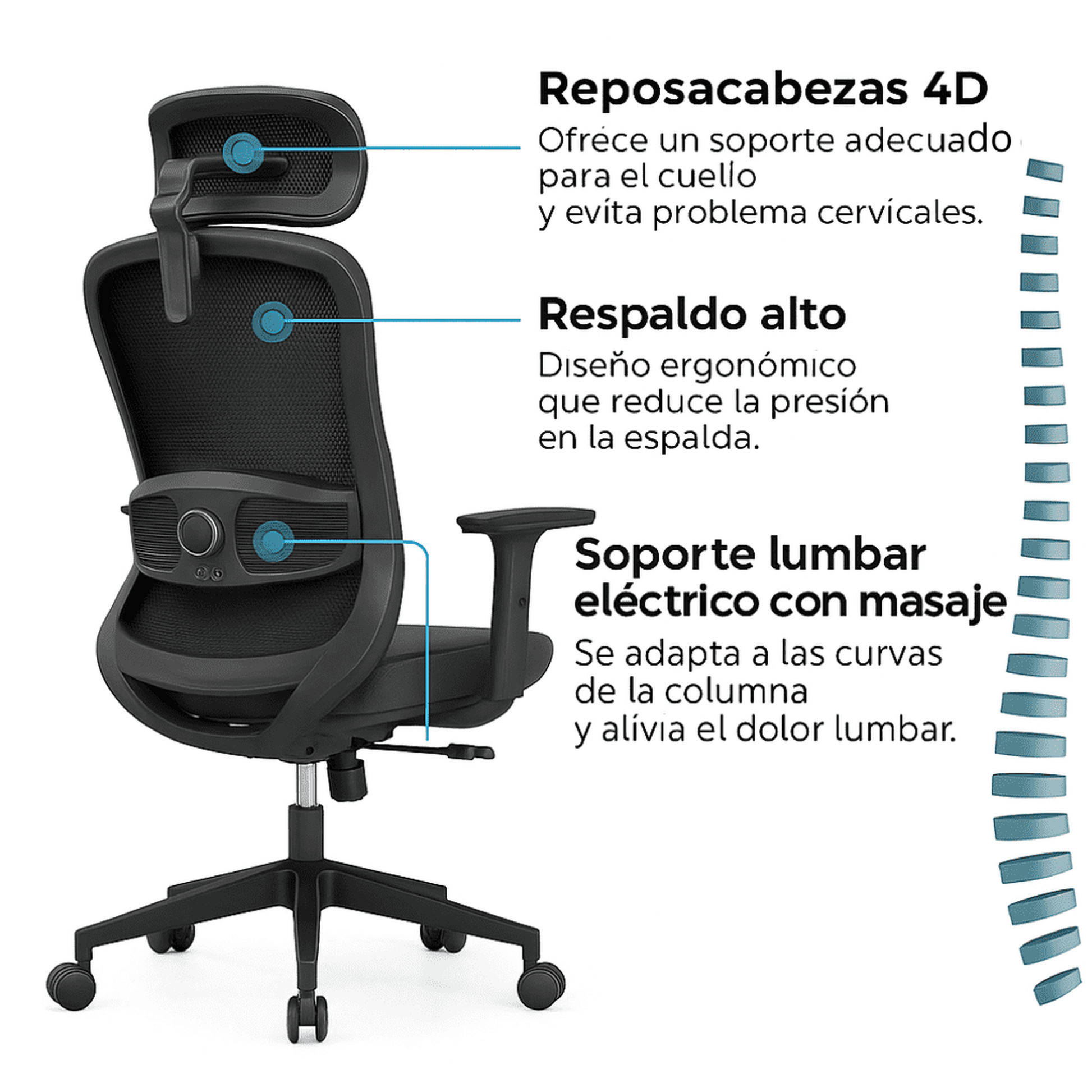 Silla de Oficina Ergonómica Syno-H con Masaje Lumbar Eléctrico
