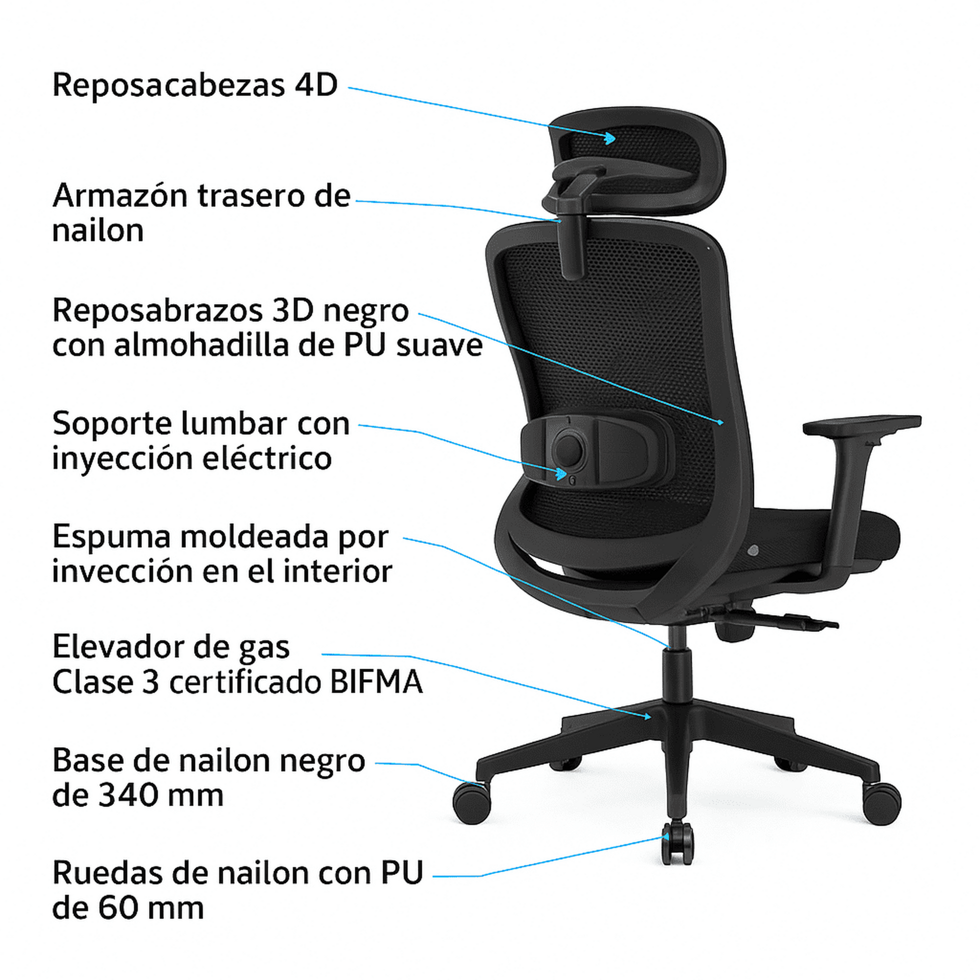 Silla de Oficina Ergonómica Syno-H con Masaje Lumbar Eléctrico