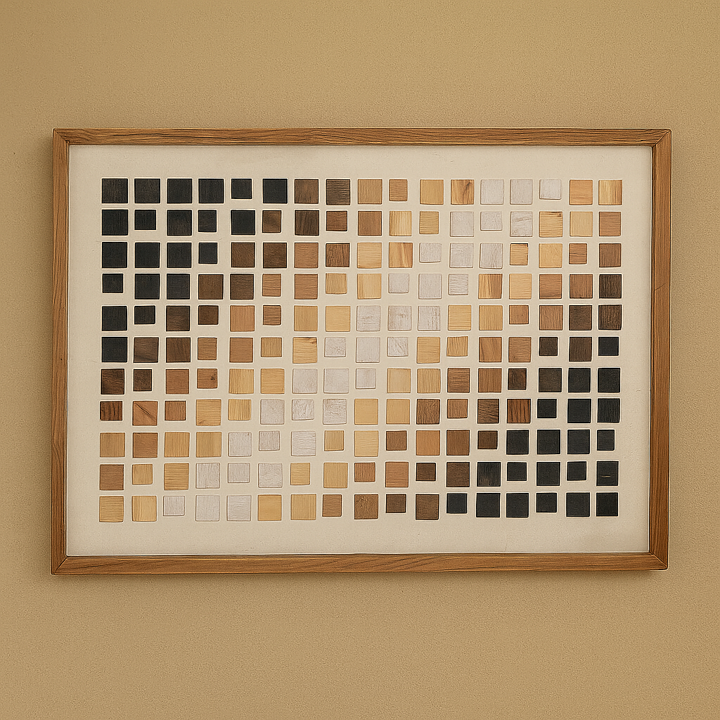 Cuadros con texturas en madera de pino reciclada.