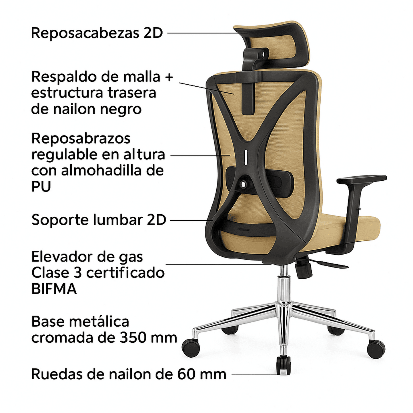 Silla de Oficina Ergonómica Prima-K con Soporte Lumbar 2D