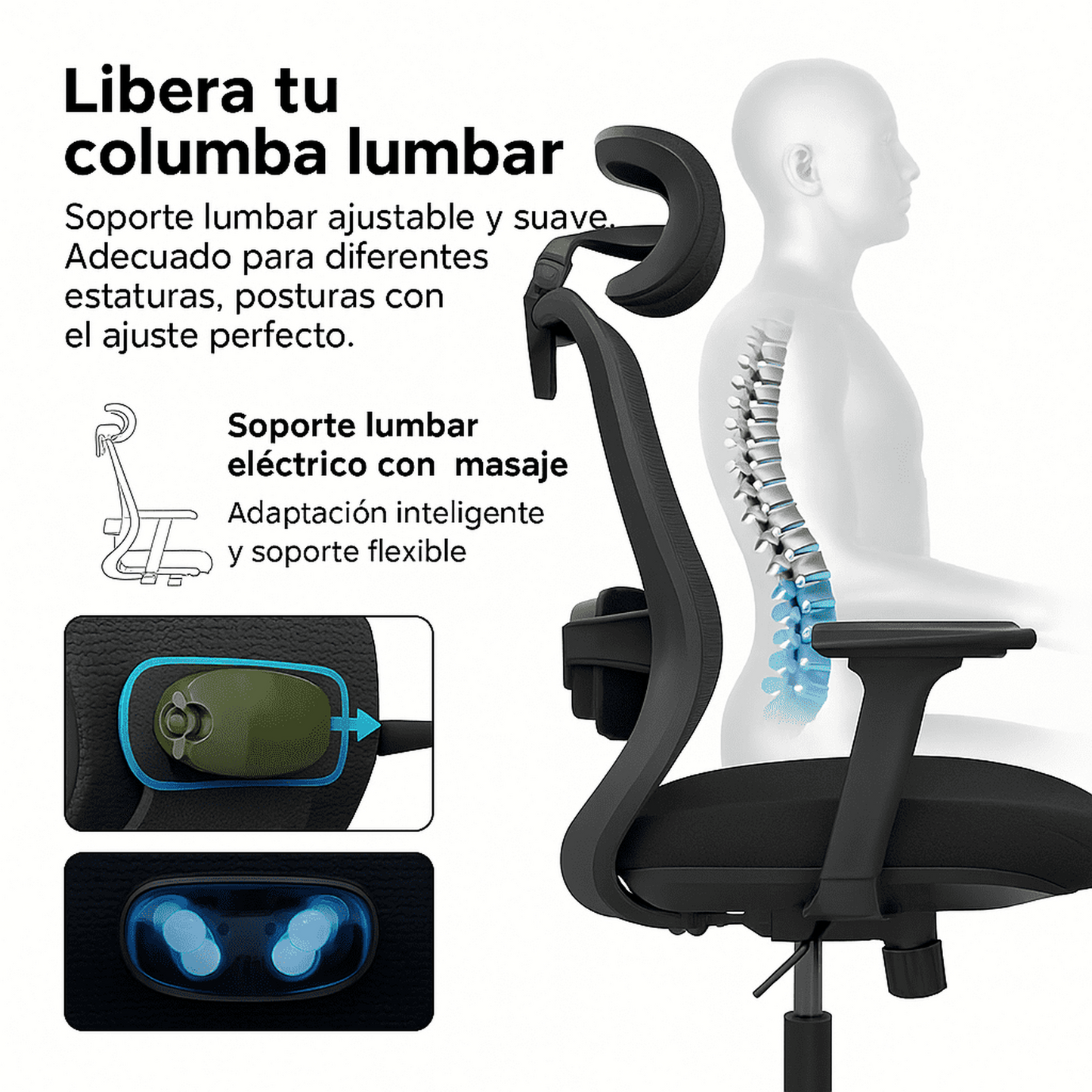Silla de Oficina Ergonómica Syno-H con Masaje Lumbar Eléctrico