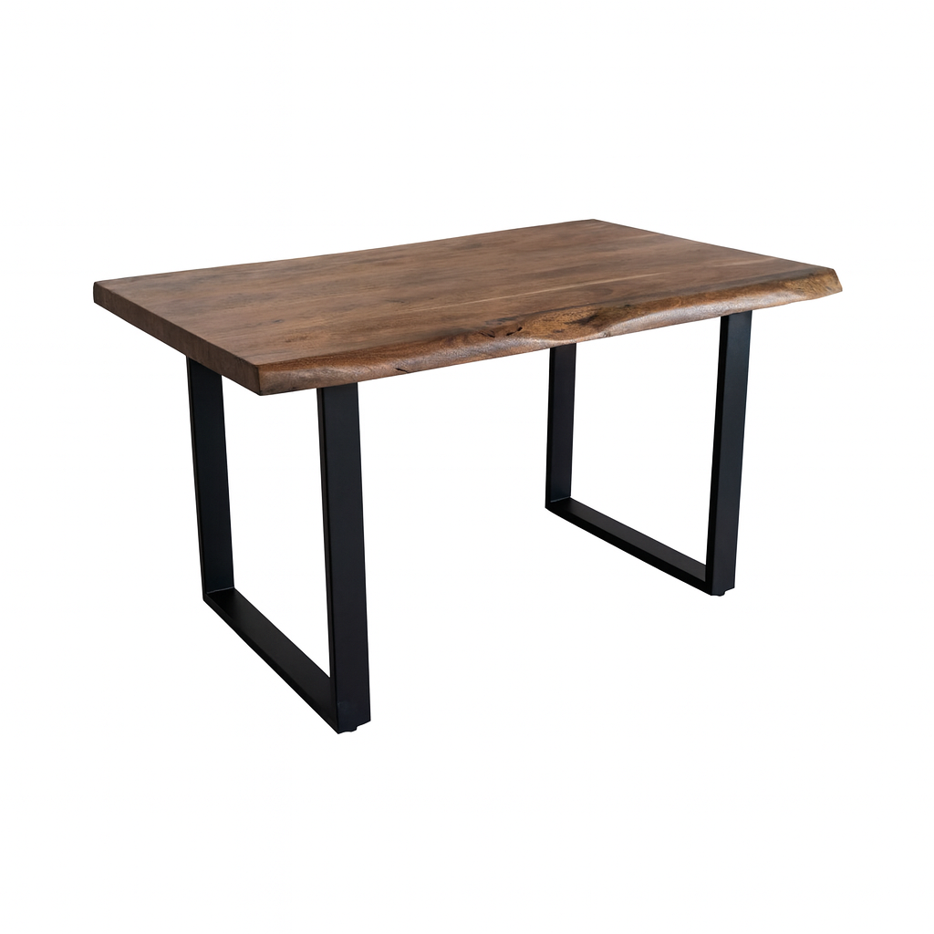 Mesa de comedor VILNA de acacia efecto óxido con patas en U negras. Diseño industrial ideal para espacios modernos y con estilo.
