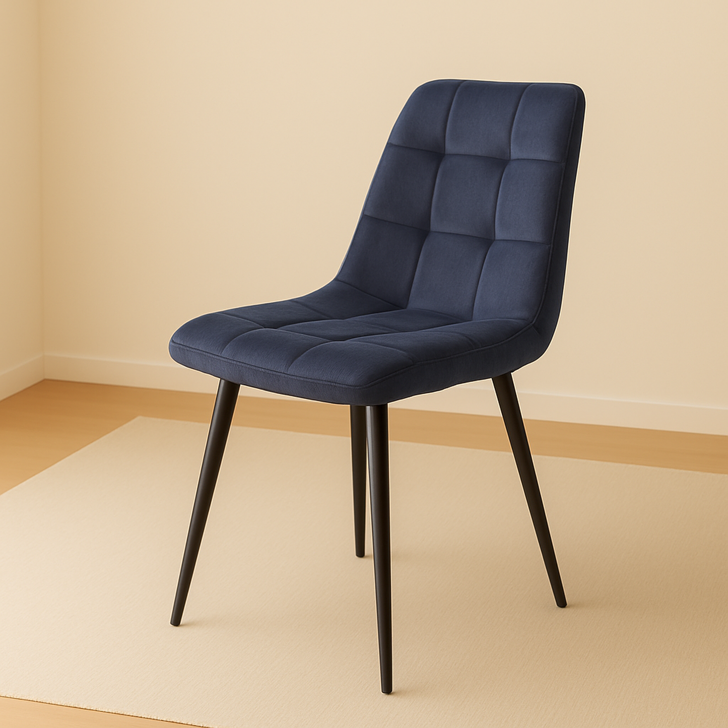 Silla de comedor gris oscuro con acabado terciopelo y con patas metálicas. Aspecto ligero y moderno acompañado de un  tacto suave y agradable.