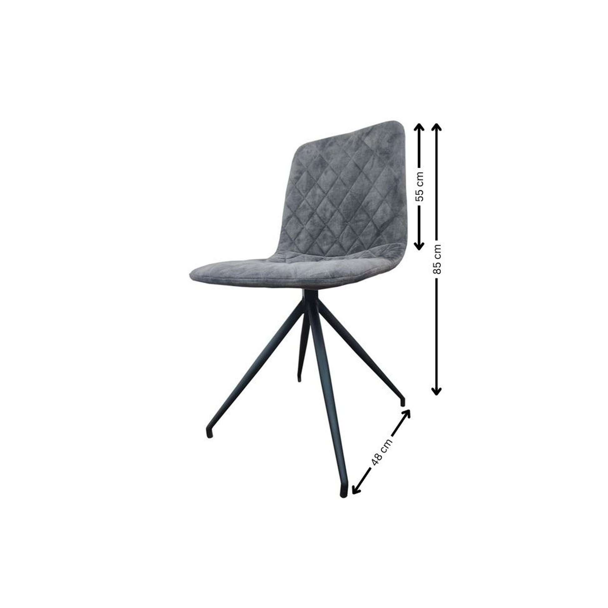 Silla de comedor velvet gris con patas metálicas. Este diseño combina el tacto aterciopelado del asiento con unas patas metálicas en color negro.