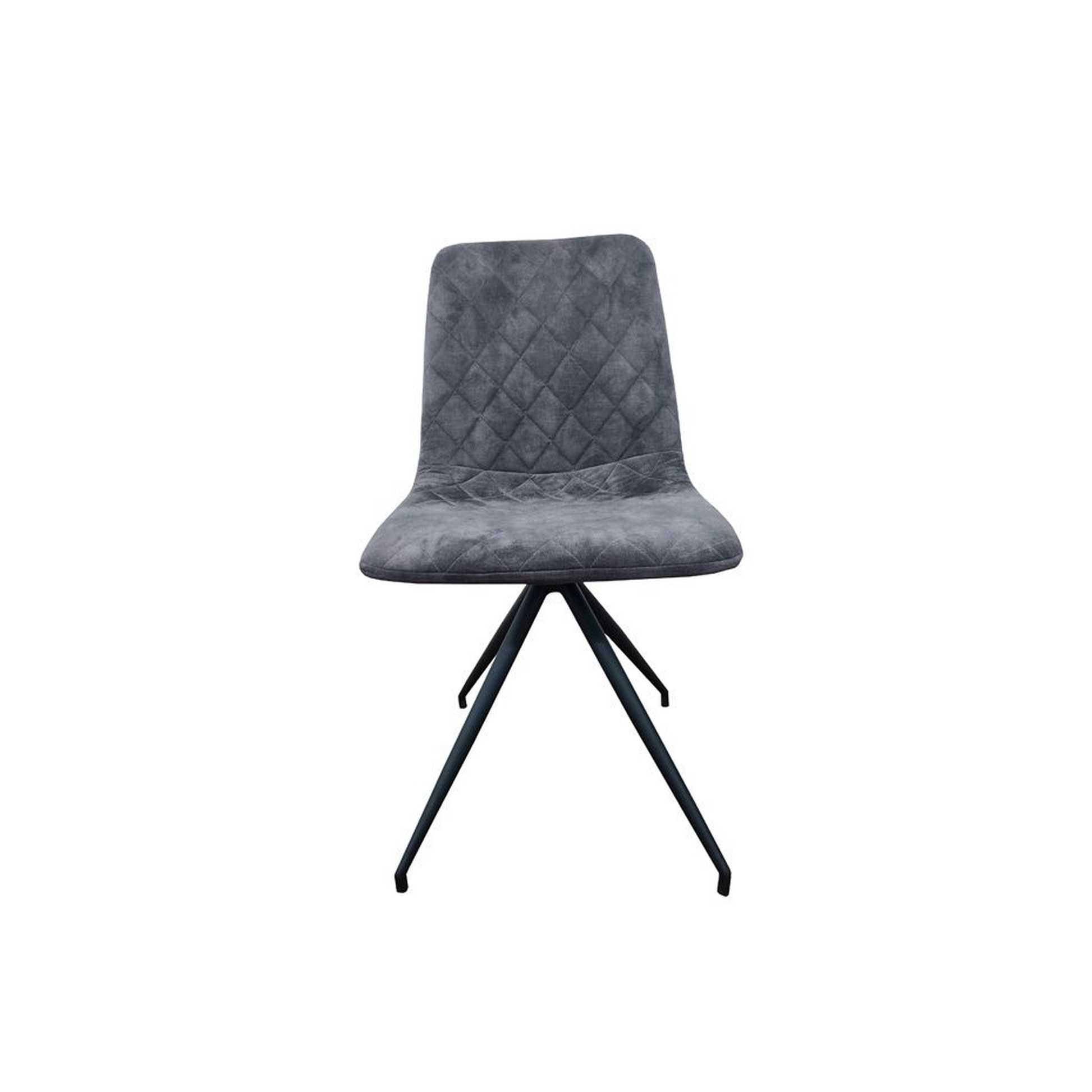 Silla de comedor velvet gris con patas metálicas. Este diseño combina el tacto aterciopelado del asiento con unas patas metálicas en color negro.