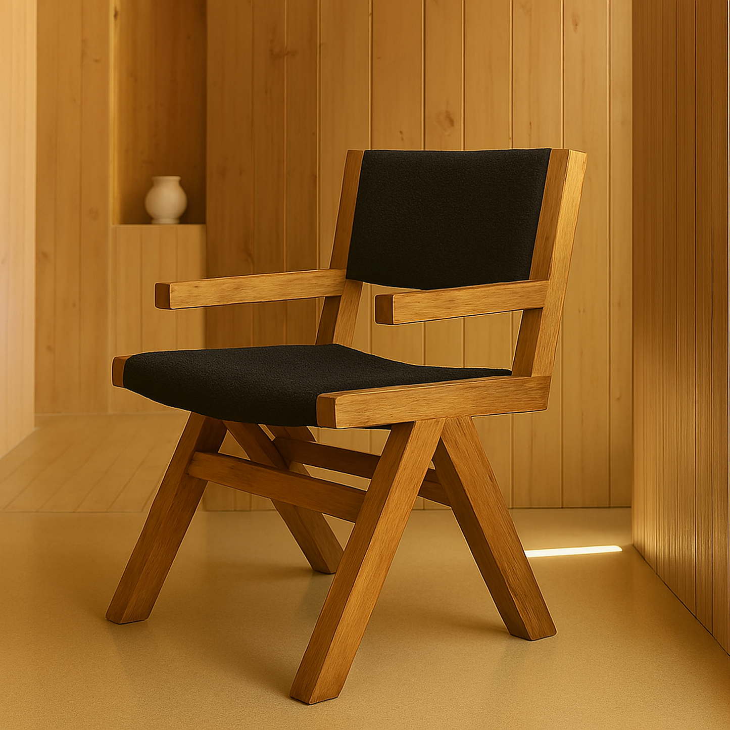 Silla de comedor con estructura en madera de pino reciclada. Su diseño atrevido y sofisticado conquistará a los amantes del interiorismo.