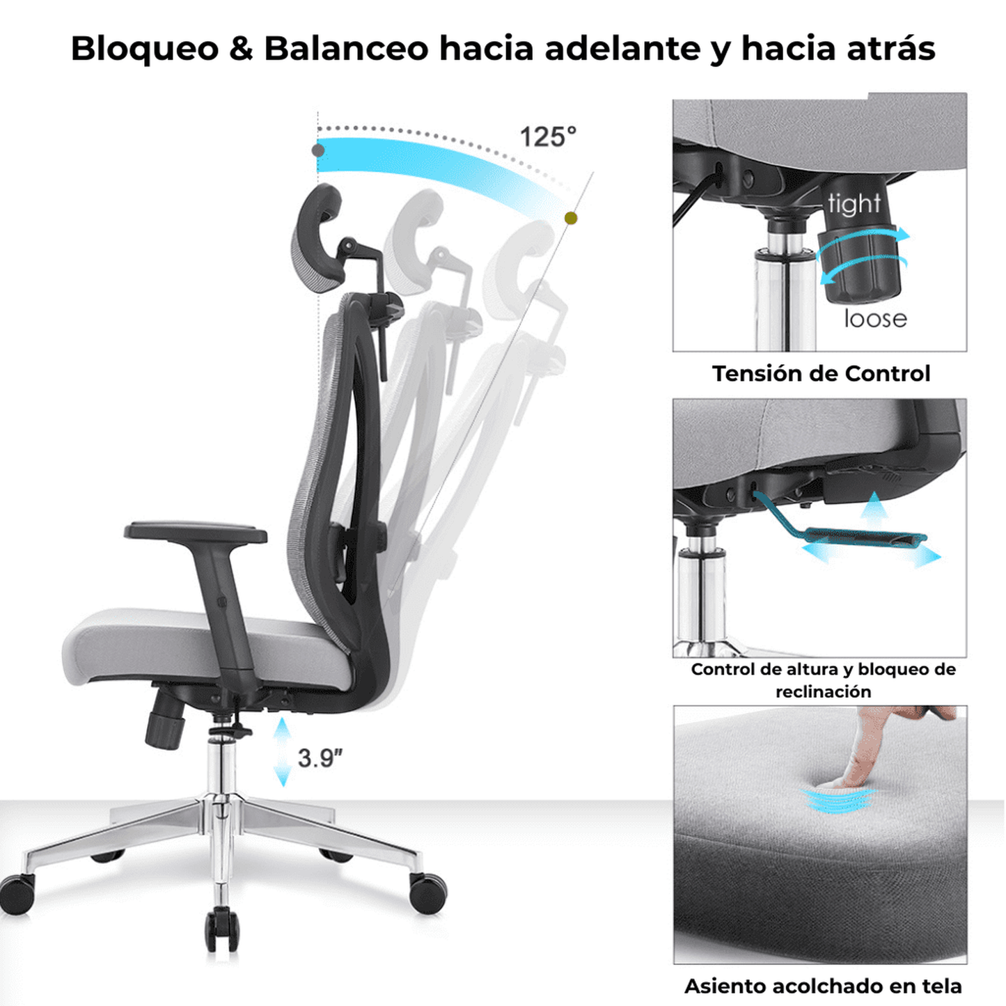 Silla de Oficina Ergonómica Prima-G con Soporte Lumbar Ajustable