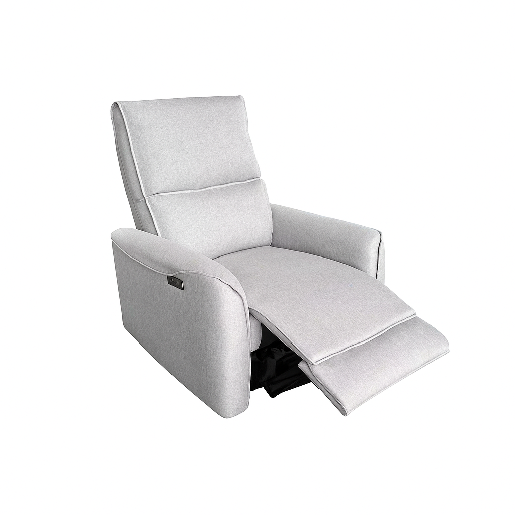 Sillón relax eléctrico Luma en color beige o gris. Reclinable, cómodo y elegante. Medidas 76×93×100 cm, ideal para salones modernos y funcionales.