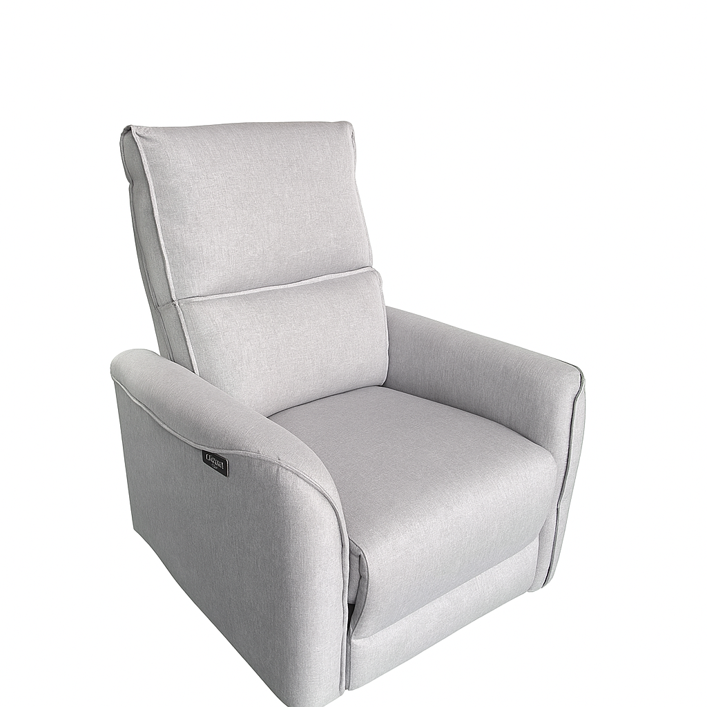 Sillón relax eléctrico Luma en color beige o gris. Reclinable, cómodo y elegante. Medidas 76×93×100 cm, ideal para salones modernos y funcionales.