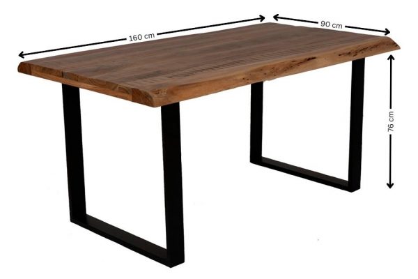 MESA DE COMEDOR EN MADERA DE ACACIA NATURAL Y PATAS METÁLICAS EN U - MODELO "OSLO"