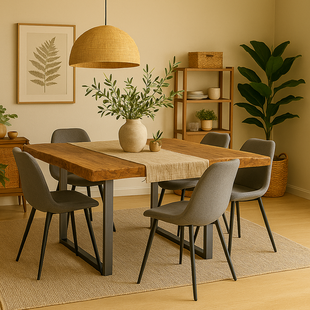 Mesa de comedor de Acacia «Oslo» con patas en negro óxido