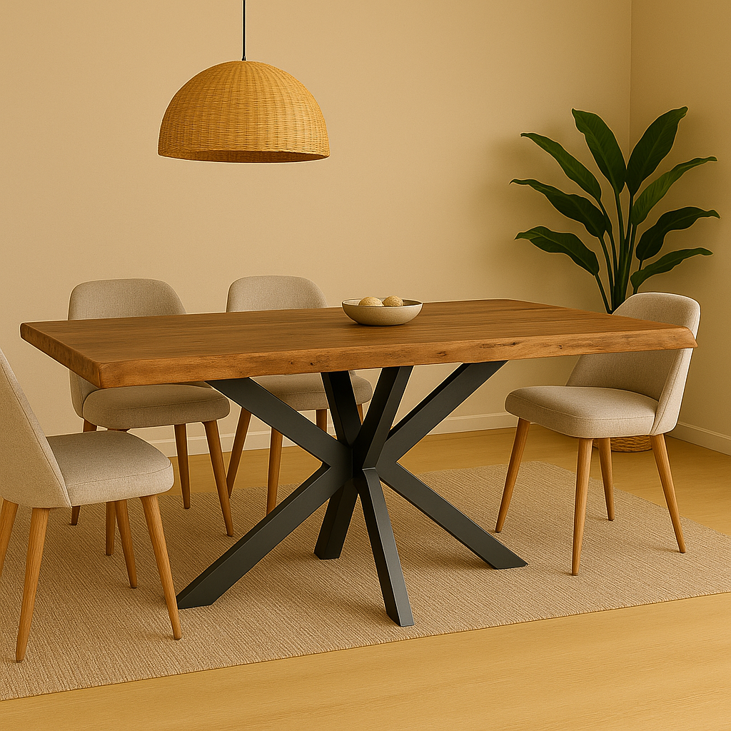 Mesa de comedor de Acacia «Dublín» CON PATAS NEGRO ÓXIDO